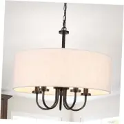 Drum Chandelier for Dining Room 5 Lights: 19" Modern Chandelier with White