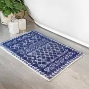 Luxury Mini Navy Blue Bohemian Runner Rug, 16x24 inch Extra Soft Microfiber