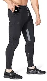 [BROKIG] Men Stripe Gym Joggers Pants, Causal Slim fit Tapered Workout Training Sweatpants with Zipper Pocket