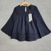 Decjuba Kids Girls Top Size 6 Navy Blue Flared Sleeve Event Children's New