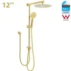 Brushed Gold 12'' Shower Head With Handheld Sliding Rail Diverter Wall Arm Set