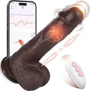 Black Thrusting Dildo Vibrating Dildo - Silicone Vibrator Fake G-spot Stimulator，Realistic 8 inch Suction Cup Dildo Adult Sex Toy for Women and Couple Pleasure with 5 Thrusting&Vibration