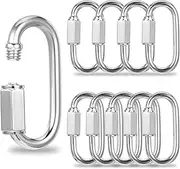 10PCS 304 Stainless Steel Quick Link Chain Connector Clips Threaded Locking Carabiner, Heavy Duty D Shape Quick Links Screw Carabiner Clip, Safety Chain Hooks 1.5"