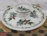 PORTMEIRION HOLLY & IVY CHIP & DIP PLATTER AND BOWL SET NEW W/BOX RARE