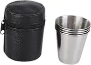 BEBEMOKO 1 Set Stainless Steel Shot Cups with PU Cover Portable Liquor Cups for Outdoor Camping Bars and Home Use for Whiskey Tequila Vodka and More