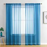 Set of 2 Luxton Aqua Blue Sheer Curtains, Rod Pocket Voile Curtain Panels 140x213cm (Aqua Blue Colour)