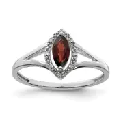 Sterling Silver Rhodium Plated Diamond u0026 Garnet Marquise Ring