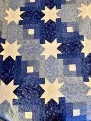 White Stars Blue Sky Handmade Patchwork Quilt 100"x80" Queen King Top NEW 2-Side