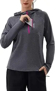 [Angel season] Womens Running Shirt Long Sleeve 1/4 Zip Pullover, Quick Dry Moisture Wicking Workout Top for Gym Hiking Fishing Golf Shirts with Breathable Polyester Blend (XL, Grey Pink), Dark Grey