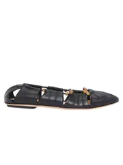Chloé | Luna Cut-Out Embellished Gathered Leather Ballet Flats in Black | The UNDONE
