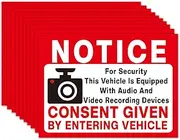 10 Notice Audio and Video Recording Consent Stickers, Car Video Recorder Stickers, Window Warning Decal for Auto Car Van SUV Taxi Uber Lyft Rideshare, Vinyl Decal - 3.5"x2.5"