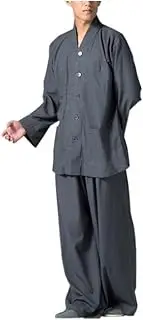 [ZanYing] Men Meditation Buddhist Religion Monk Clothing Sets V-Neck Shirt Wide Leg Pants