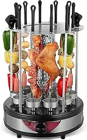 Electric Vertical Rotisserie Grill, Smokeless BBQ Automatic Rotating Skewers Machine, 10 Skewer Kebab Maker Grill with 60 Minute Timer, for Home Party Travel Hiking Camping Garden