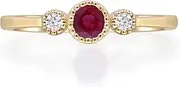 [Gin & Grace] 10K Yellow Gold Mozambique Genuine Ruby Ring With Diamonds For Women Ethically, Authentically & Organically Sourced (Round) Shaped Ruby Hand-Crafted Jewelry For Her Ruby Ring For Women