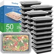 28 Oz Meal Prep Containers 50 Pack - Reusable, Leakproof, Microwave Safe