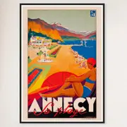 Galrie Annecy France Vintage Travel Poster - Captivating Art for Your Home Decor, Black Frame, 70 x 100cm (28 x 40inch)