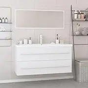 Bathroom Furniture Set White Engineered Wood,White Bathroom Vanity Set with Ample Storage and WallMounted Design Bathroom Furniture