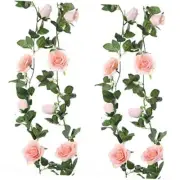 2 Pack Artificial Floral Garland 13 FT Fake Rose Vine Hanging Rose Pink