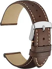 [WOCCI] Vintage Leather Watch Bands with Stainless Silver Buckle, Replacement Strap 14mm 15mm 16mm 17mm 18mm 19mm 20mm 21mm 22mm 23mm 24mm