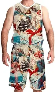 [KQNZT] Basketball Jersey with Shorts, Jersey Shorts Outfit Set, Men's Basketball Jersey, Merry Christmas Lovely Cartoon Santa Claus