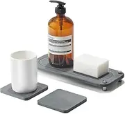 Epzia Home Sink Caddy, Instant Dry Kitchen/Bathroom Sink Organizer Sponge Holder, Diatomaceous Earth Sink Tray, Stainless Steel Feet with Rubber Bottom, 1+2 Pcs Set (Gray)