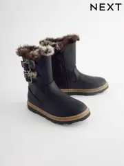 Black Wide Fit (G) Warm Lined Zip Boots (650516) | $35 - $43