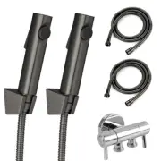 2 Pack Toilet Bidet Spray Kit Hand Held Shower Head Dual Control Diverter Grey