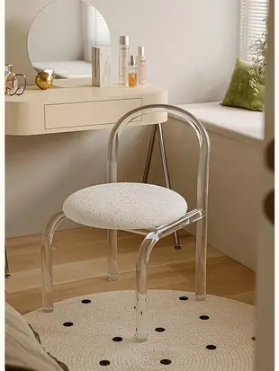 現貨：梳妝凳歐式軟包梳妝臺化妝椅子靠背小花椅亞克力花瓣椅圓凳換鞋凳