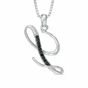 Enhanced Black Natural Diamond Accent "L" Initial Pendant in Sterling Silver