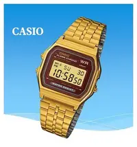 在飛比找Yahoo!奇摩拍賣優惠-CASIO 經緯度鐘錶 卡西歐手錶冷光經典復古金色電子錶 中
