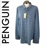 Original Penguin Blue and White Striped Button Up Shirt - Size XXL