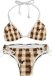 [Generic] Nordic Classic Grid Animal Print Women's Side Tie Hipster Triangle Bikini Bathing Suits Swimsuits L