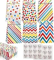 HIDOSNG 24PCS Party Gift Bag with Thank You Stickers, 6 Patterns Party Supplies Bags Gift Paper Bags for Kids Girls Boys Birthday Wedding Favor Bags