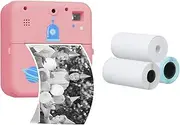 Pocket P Printer Wirel Thermal Label Printer 1080P Instant Print Camera Compatible with iOS Android Phone Built-in Battery with 3 Rolls Printer Paper for Travel List Study Note Work Pink