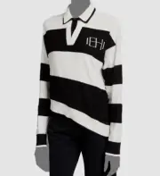 $350 MCQ Alexander Mcqueen Women White Striped Pullover Polo Sweater Sz Small