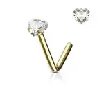 Nose Stud L Form Rose Gold Zirconia Heart Clear Nose Piercing Nostril