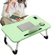Foldable Laptop Table | Folding Bed Table with Cup Holder and Tablet Slot | Laptop Tray with Storage Drawer for Working Reading Writing, Eating, Watching Movies