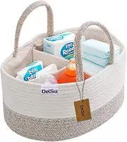 DelSol Cotton Rope Diaper Caddy Organizer, Large Nursery Baby Basket, Changing Table Organizer for Baby Diaper Storage, Portable Car Organizer with Removable Divider, Baby Shower
