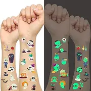 Halloween Temporary Tattoos for Kids,20 Sheets Halloween Tattoos Glow in the Dark Ghost Monster Skeleton Tattoos Sticker for Halloween Trick or Treat Party Favor Supply