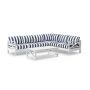 Kansas Package C - Outdoor Aluminium Corner Modular Lounge Set with Coffee Table White - Navy Stripe