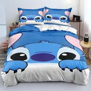 a1722 Stitch Bedding Duvet Cover, Anime Bedding Sets, 3D Printed Lightweight 3 Pieces Comforter Cover Sets with 1 Duvet Cover and 2 Pillow Pillowcases