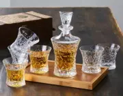 7 Piece Euro Design Full Glass Whisky Bar Set 1 Whisky Decanter + 6 Whisky Cups