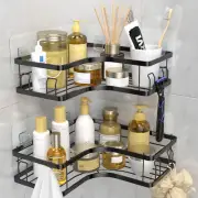 Corner Shower Caddy, 2 Pack Adhesive Bathroom Organizer, No Drilling Black Shelf
