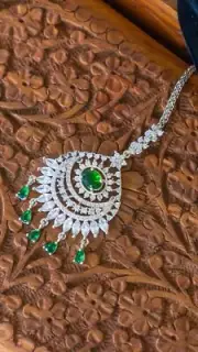 American Diamond Bindi Mangtika with Emerald Stone Myra