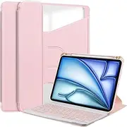 Jarttarn Keyboard Case Compatible with iPad Air 13 inch 2024 (M2) Rotating Stand Smart Tablet Cover Detachable Wireless Keyboard Case with Pen Holder for iPad Air 13 (Pink)
