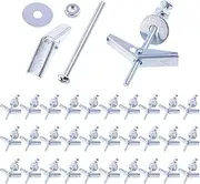 Swpeet 120Pcs 30 Set 1/8 Inch Toggle Bolts and Wing Nut Kit with Hex Nuts, Washers, Toggle Bolt Assortment Kit, Butterfly Toggle Anchors for Hanging Heavy Items on Drywall