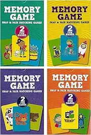 WF Graham Pack of 4 Snap & Pair Matching Memory Games - 2 Fun Games in Each - Party Bag Fillers for Kids, 2-in-1 Memory Game and Snap Cards with a Variety of Themes