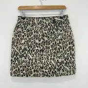 Decjuba Mini Skirt 10 (72cm Waist) Brown Cece Animal Print Stretch Cotton Blend