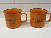 Bulleit Frontier Bourbon Whiskey Ceramic Mugs cups Set of 2, Orange & Black new!