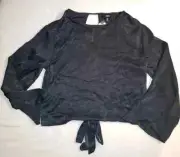 Mossimo Women's Shiny Black Bell Sleeve Dress Top w Open Back & Back Tie M
